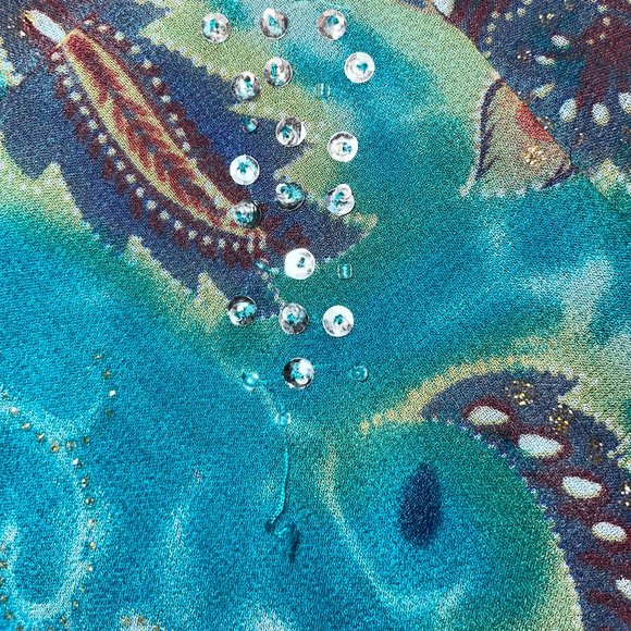 Teal Paisley blouse with Sparkle Accents - Picture 4 of 8
